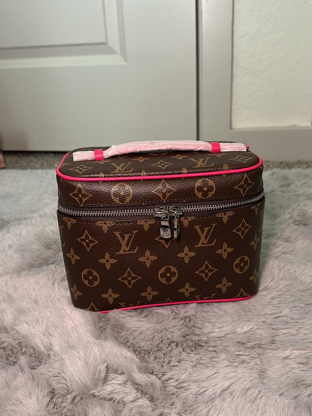 Louis Vuitton Brown Monogram Cosmetic Vanity Case with Pink Trim